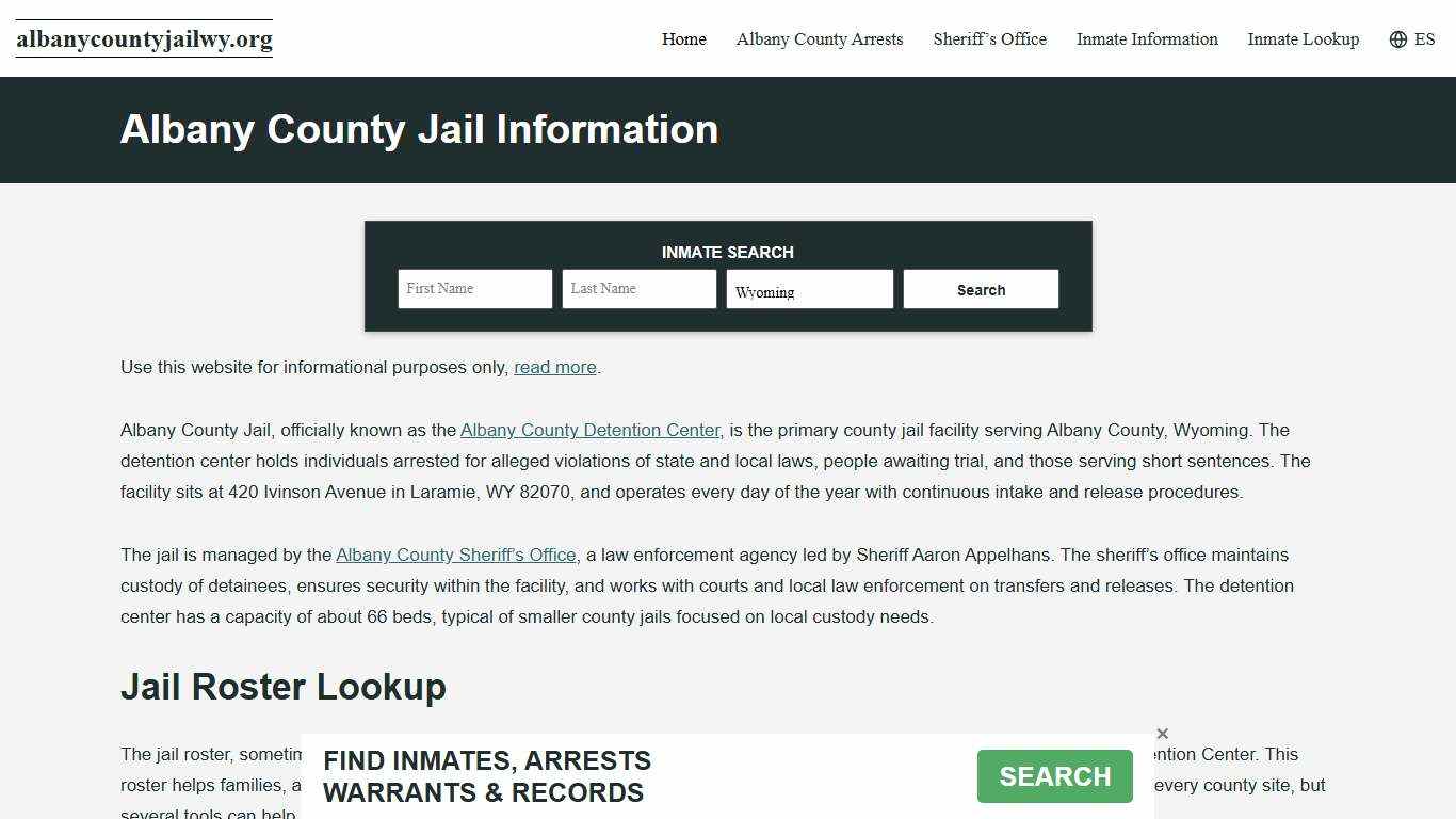 Albany County, WY Jail Roster, Inmate Info